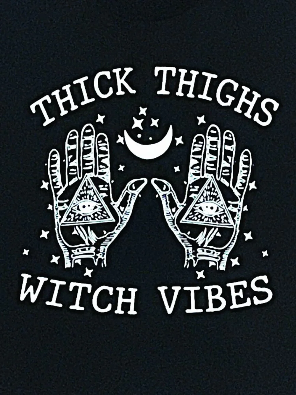 Thick Thighs Witch Vibes Graphic T-Shirt Black Oversized Tee - Picture 3 of 7